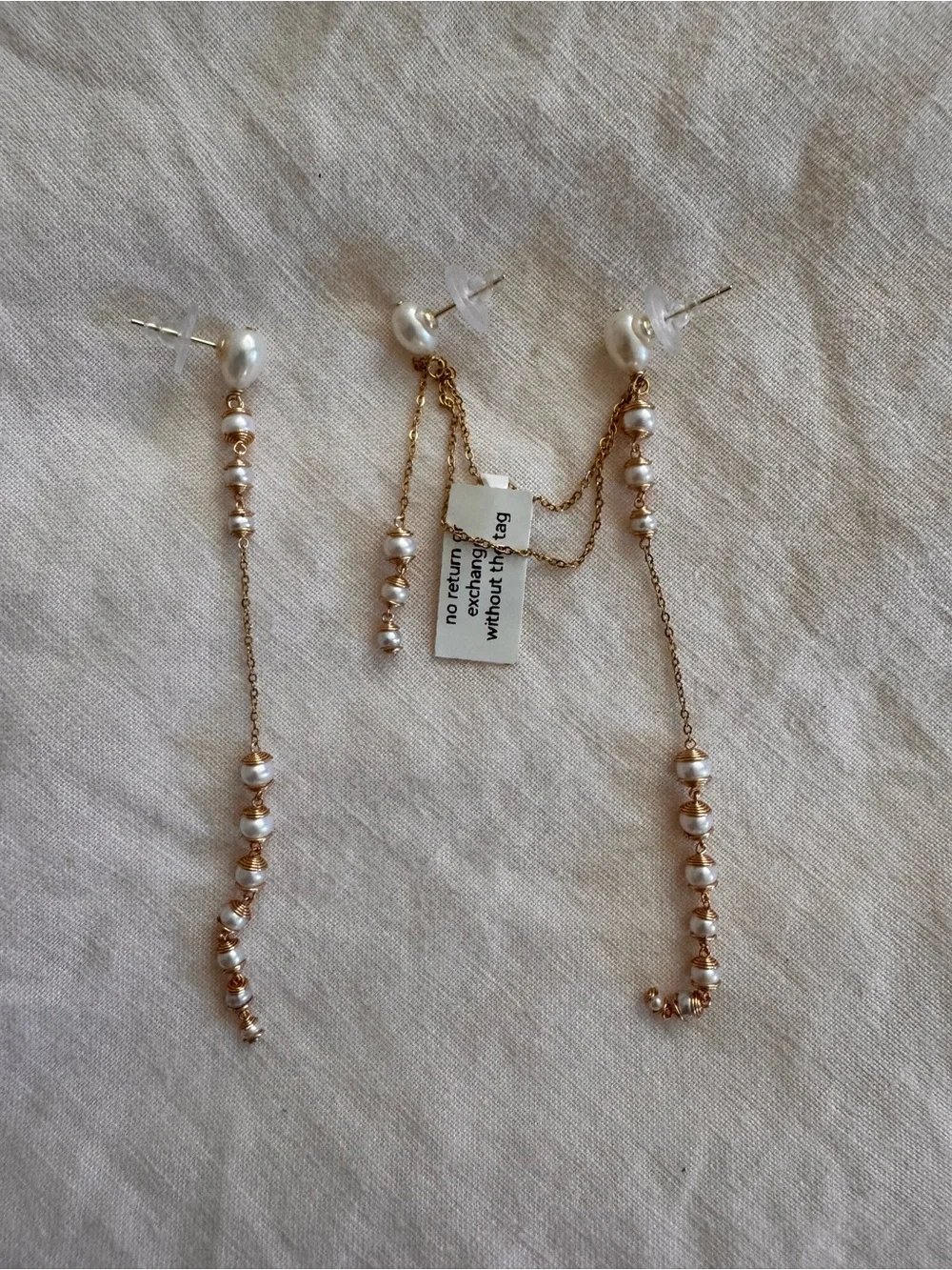 *NWT* Extra Long Gold Chain Freshwater Pearl Drop Earrings